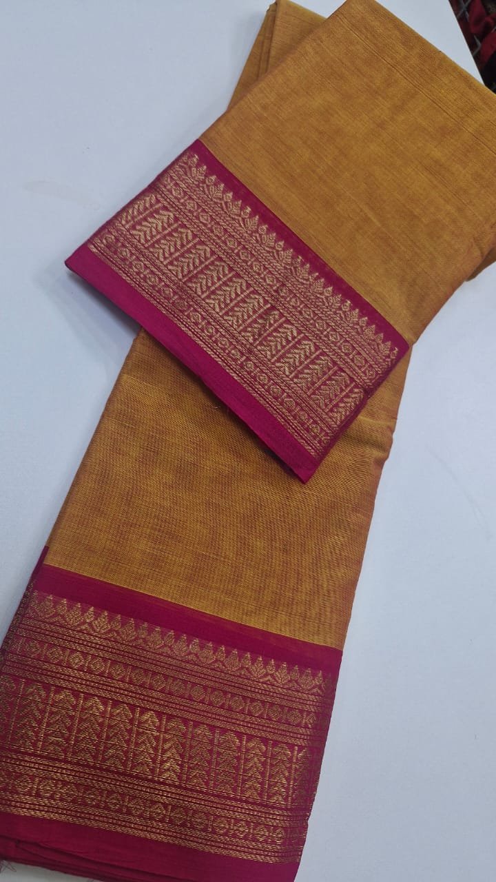 Orange and Magenta Chettinad Cotton Saree - Image 3