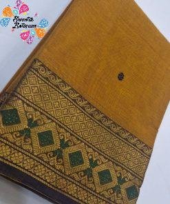 Musterd Yellow & Russet Brown Chettinad Cotton Saree