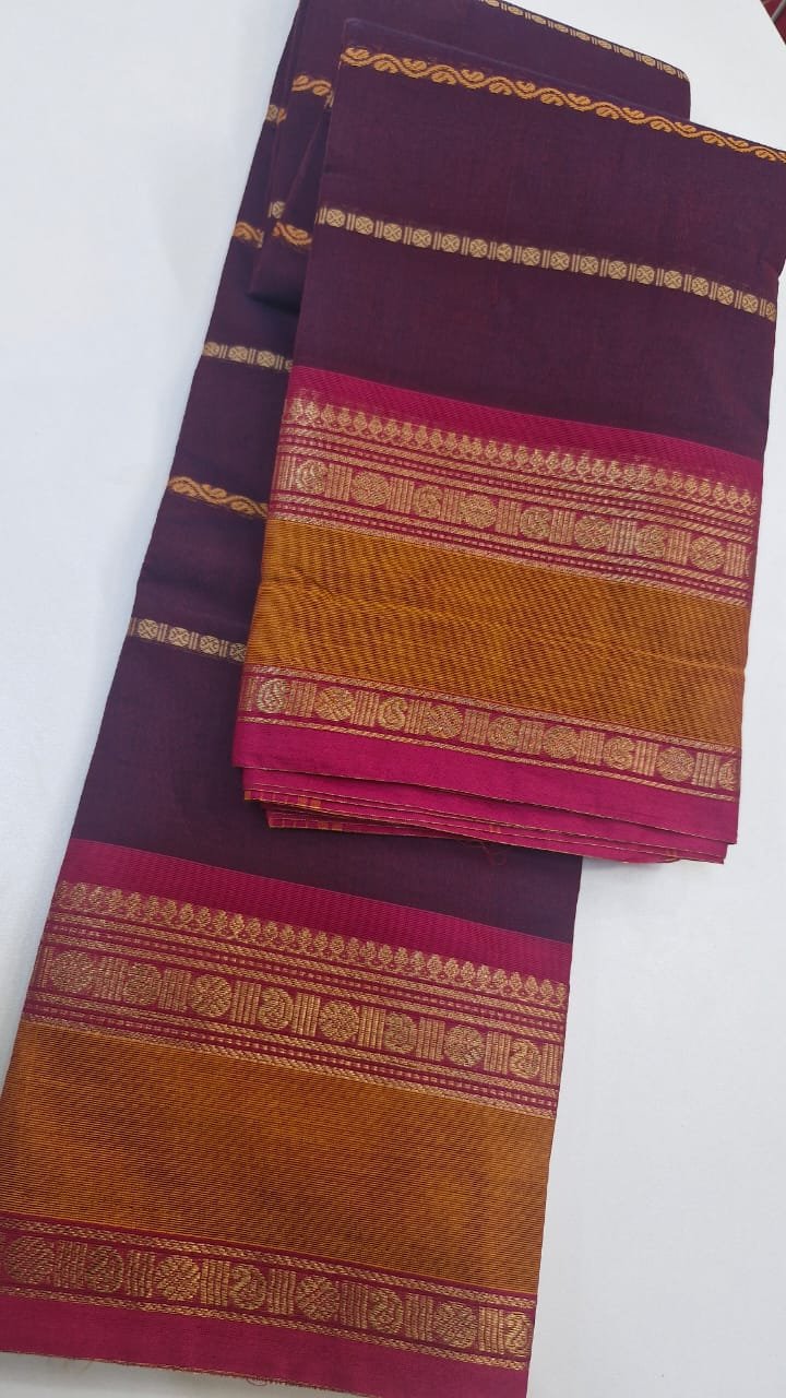 Deep Purple and Magenta Chettinad Cotton Saree - Image 2