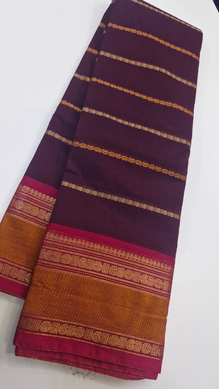 Deep Purple and Magenta Chettinad Cotton Saree - Image 4