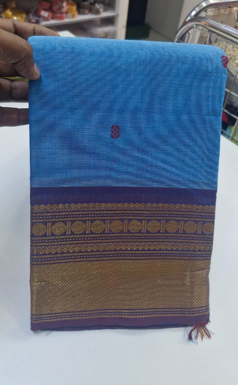 Sky Blue and Light Purple Chettinad Cotton Saree