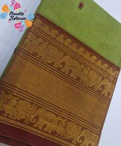 Apple Green and Dark Maroon Chettinad Cotton Saree
