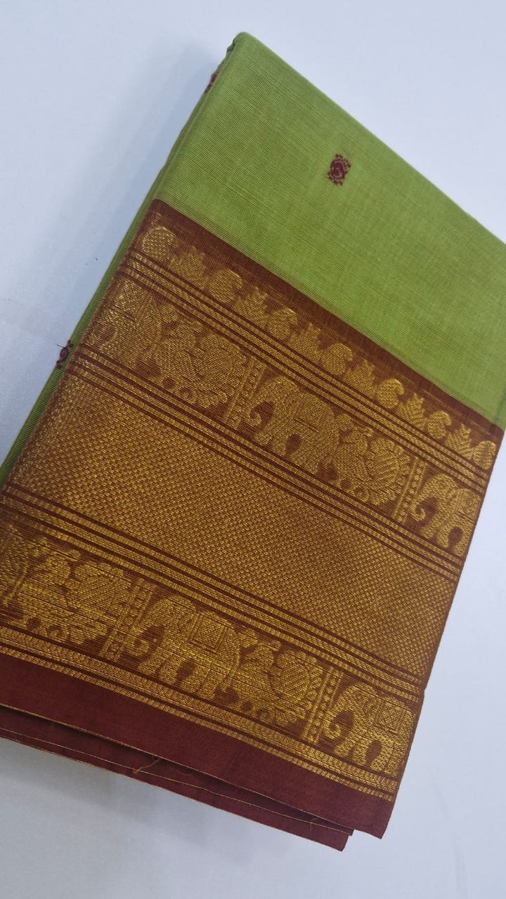 Apple Green and Dark Maroon Chettinad Cotton Saree
