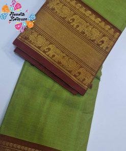 Alternative view of Apple Green and Dark Maroon Chettinad Cotton Saree