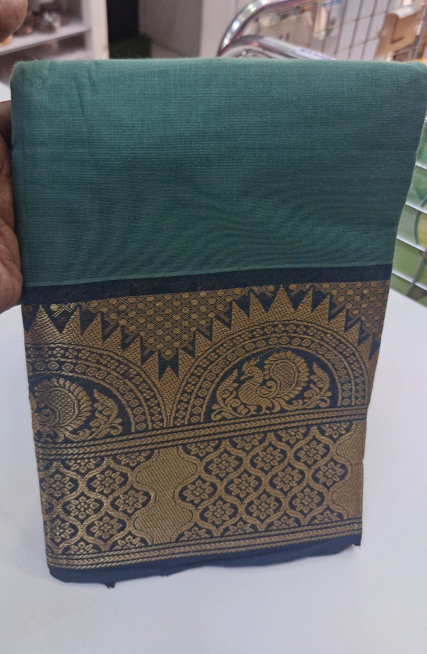 Steel Blue and Deep Sea Blue Chettinad Cotton Saree - Image 5