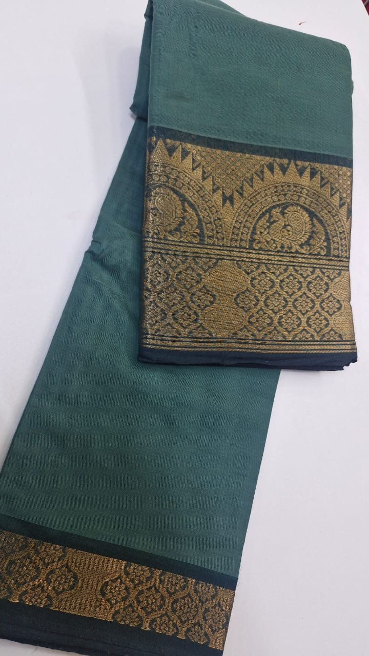 Steel Blue and Deep Sea Blue Chettinad Cotton Saree - Image 2