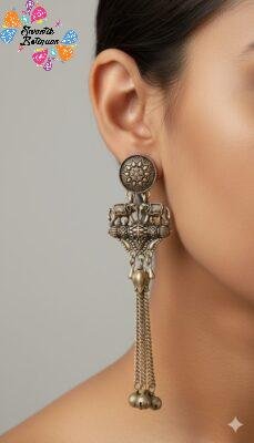Elephant Designer Oxidised Silver Earrings