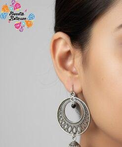 Alternative view of Black Pearl Designer Oxidised Silver Earrings