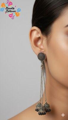 Black Pearl  Designer Oxidised Silver Earrings