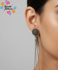 Alternative view of Black Pearl  Designer Oxidised Silver Earrings