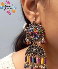 Latest Arrivals Alternative view of Floral Designer Multi Colour Oxidised Silver Earrings