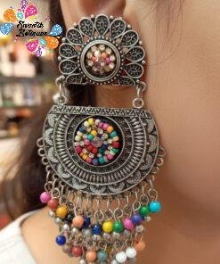 Multi Colour Oxidised Silver Earrings