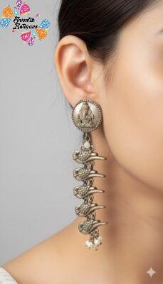 Vinayagar Designer Oxidised Silver Earrings