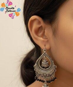 Latest Arrivals Alternative view of Black Colour Pearl Designer Oxidised Silver Earrings