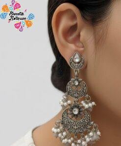 Latest Arrivals Alternative view of Floral Designer Oxidised Silver Earrings