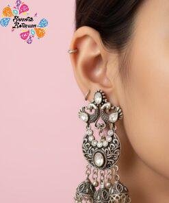 Peacock Designer Oxidised  Silver  Earrings