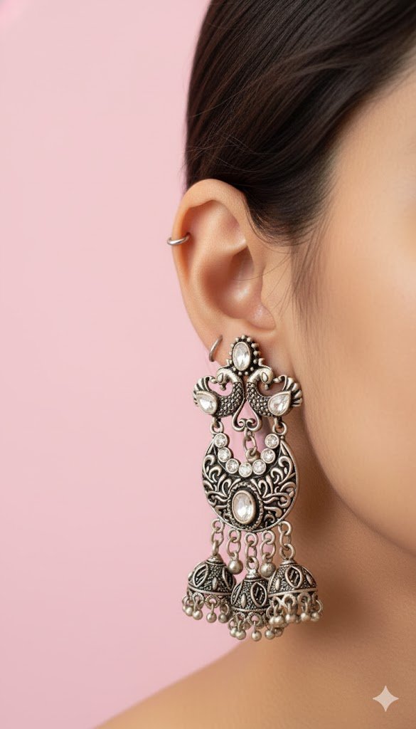 Peacock Designer Oxidised Silver Earrings Peacock Designer Oxidised Silver Earrings