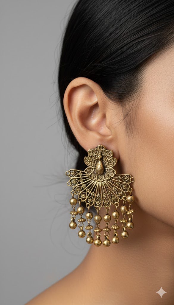 Peacock Designer Oxidised Gold Earrings Peacock Designer Oxidised Gold Earrings