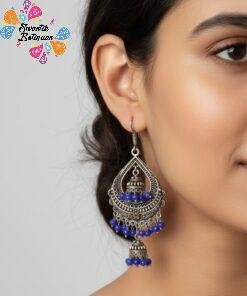 Purple Colour Pearl Designer Oxidised Silver Earrings