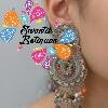 Floral Designer Multi Colour Oxidised Silver Earrings