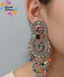 Latest Arrivals Alternative view of Floral Designer Multi Colour Oxidised Silver Earrings