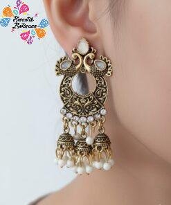 Peacock Designer Oxidised Gold Earrings