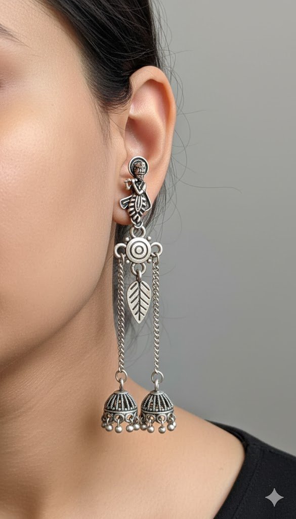 Krishna Designer Oxidised Silver Earrings Krishna Designer Oxidised Silver Earrings