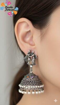 Multi Colour Stone  With Kannan Radhai Designer Oxidised Silver Jhumkas