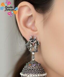 Alternative view of Multi Colour Stone  With Kannan Radhai Designer Oxidised Silver Jhumkas