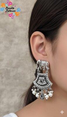 Elephant Designer Oxidised Silver Earrings