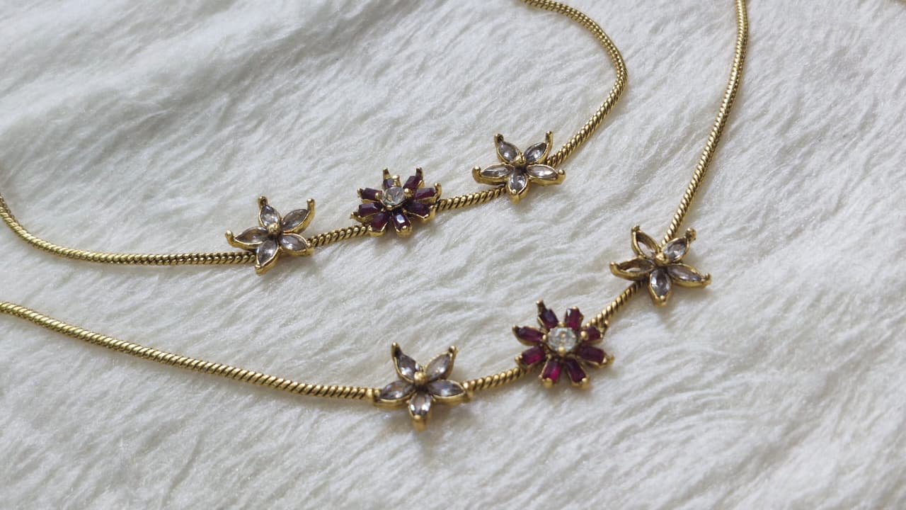 Flower Designer Premium Antique Gold Chain Type Anklet Flower Designer Premium Antique Gold Chain Type Anklet - Image 2