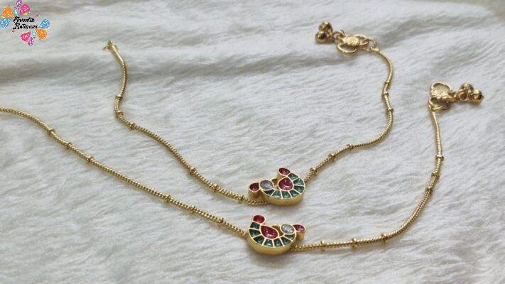 Peacock Designer Premium Antique Gold Chain Type Anklet
