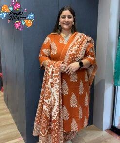 Pastel Orange With White Plus Size Premium Soft Cotton Ready-Made Shalwar Suits