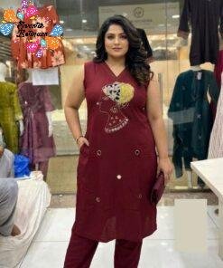 Maroon and Yellow Plus Size Premium Co-ord Set
