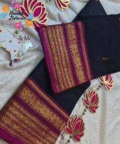 Black Colour and Pink Border Chettinad Cotton Saree