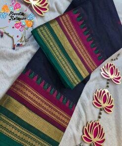 Black Colour and Pink  With Green Border Chettinad Cotton Saree
