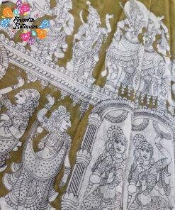 Olive Green and Beige Premium Kotta Cotton Kalamkari Saree Olive Green and Beige Premium Kotta Cotton Kalamkari Saree