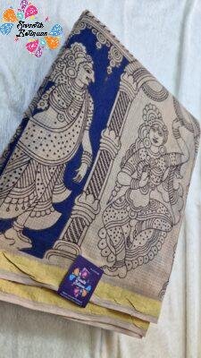 Blue and Beige Premium Kotta Cotton Kalamkari Sarees