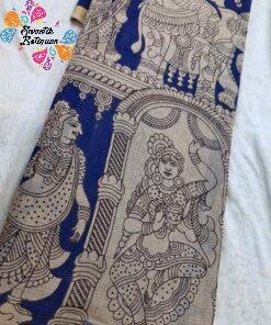 Blue and Beige Premium Kotta Cotton Kalamkari Sarees Blue and Beige Premium Kotta Cotton Kalamkari Sarees