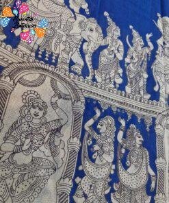 Blue and Beige Premium Kotta Cotton Kalamkari Sarees Blue and Beige Premium Kotta Cotton Kalamkari Sarees