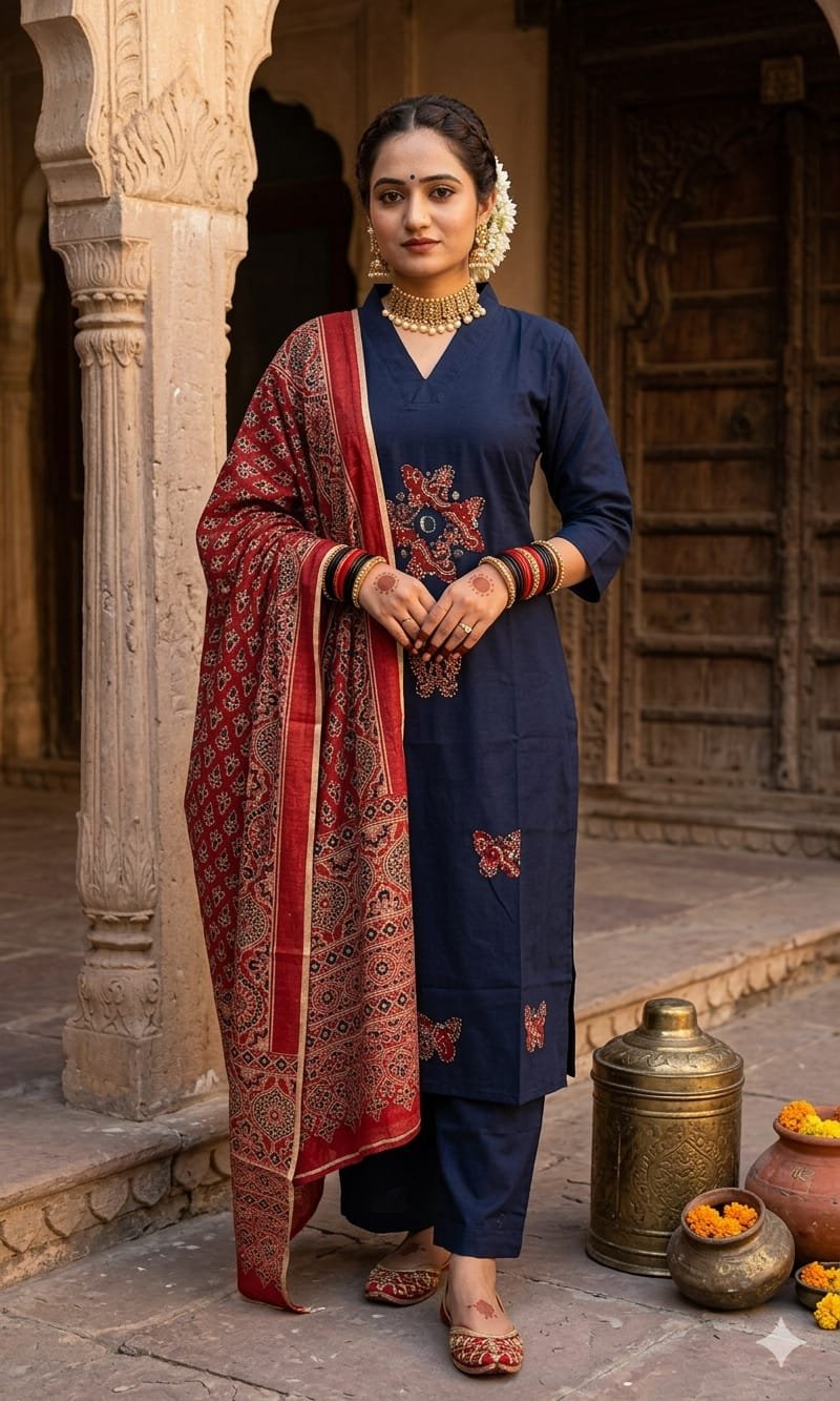Floral Designer Navy Blue and Maroon Premium Dabu Cotton Readymade Shalwar Suit Floral Designer Navy Blue and Maroon Premium Dabu Cotton Readymade Shalwar Suit