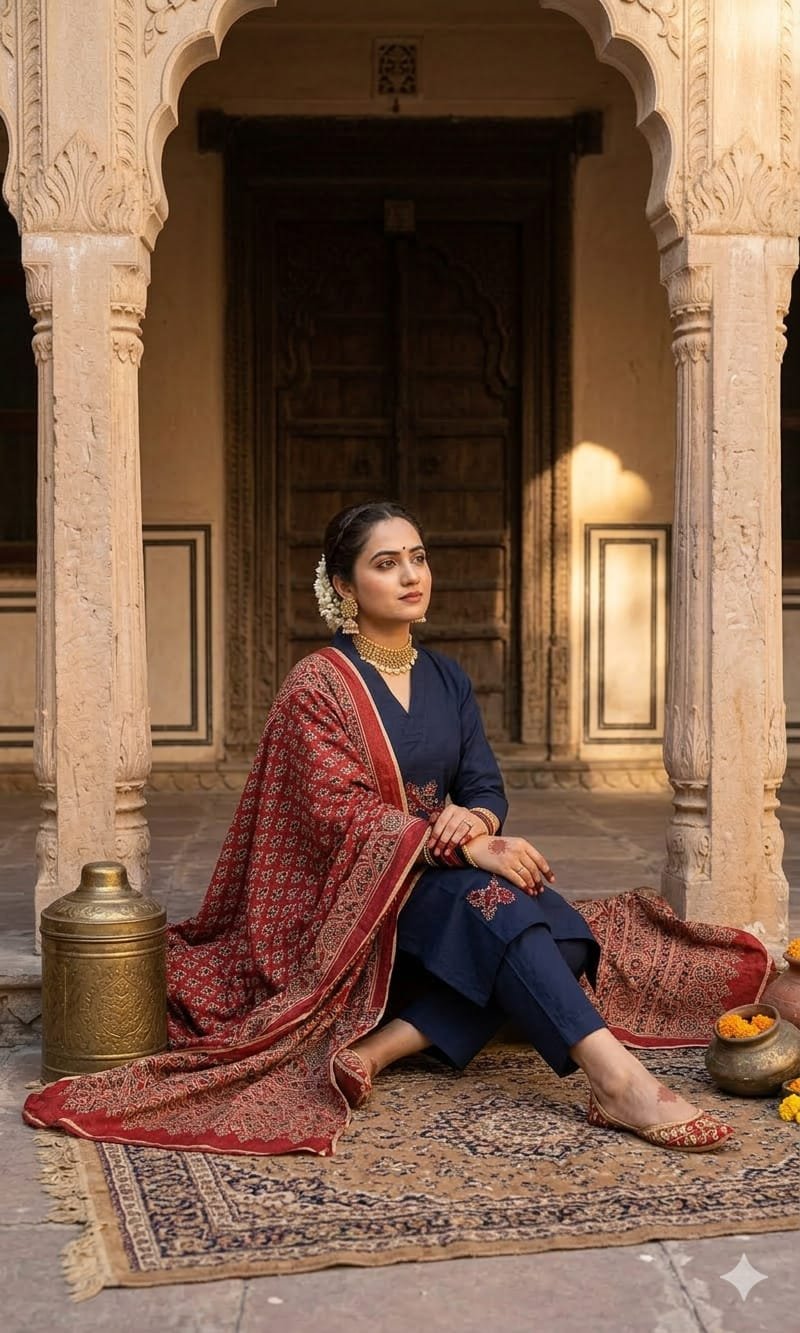 Floral Designer Navy Blue and Maroon Premium Dabu Cotton Readymade Shalwar Suit Floral Designer Navy Blue and Maroon Premium Dabu Cotton Readymade Shalwar Suit - Image 3