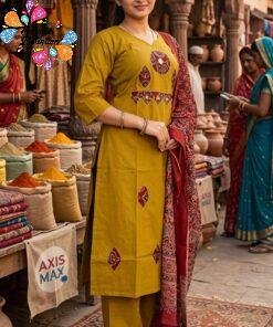 Mirror Designer Rich Mustard and Maroon Premium Dabu Cotton Readymade Shalwar Suit Mirror Designer Rich Mustard and Maroon Premium Dabu Cotton Readymade Shalwar Suit