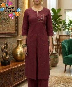 Mirror Designer Maroon and Yellow Premium Dabu Cotton Co-ord Set