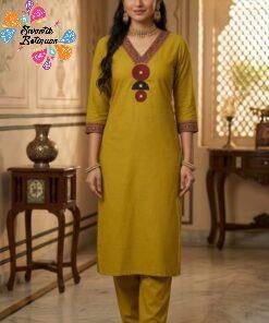 Mirror Designer Rich Mustard and Maroon Premium Dabu Cotton Co-ord Set