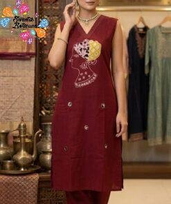 Maroon and Yellow Premium Dabu Cotton Co-ord Set