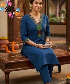 Mirror Designer Rich Teal Blue and Green Premium Dabu Cotton Co-ord Set