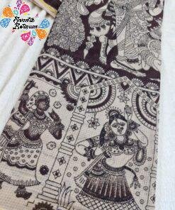 Coffee Brown and Beige Premium Kotta Cotton Kalamkari Saree Coffee Brown and Beige Premium Kotta Cotton Kalamkari Saree
