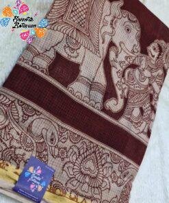 Deep Maroon and Beige Premium Kotta Cotton Kalamkari Saree
