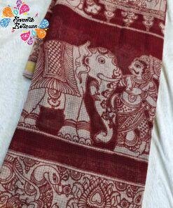 Maroon and Beige Premium Kotta Cotton Kalamkari Saree Maroon and Beige Premium Kotta Cotton Kalamkari Saree